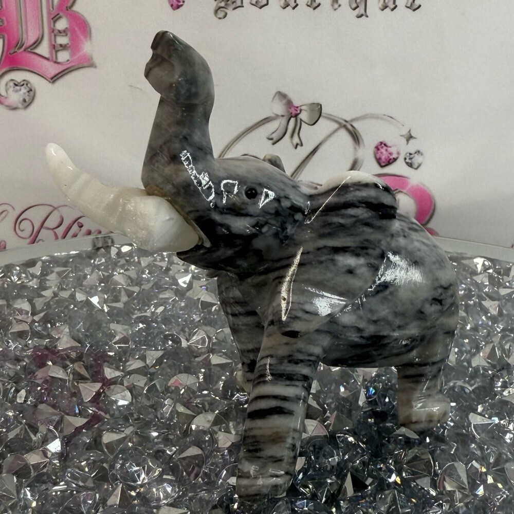 Carved stone elephant Effect Elephant Figurine in Gray and White
